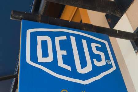 Bordeaux , France - 09 11 2024: Deus Ex Machina logo text and brand boutique sign front of fashion clothes shop facade motorbike concept store chainのeditorial素材