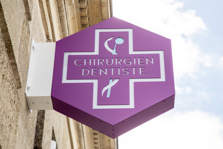 Bordeaux , France - 09 12 2024: French dental surgeon text sign facade means medical dental surgeon health center clinic with dentist specialist conceptのeditorial素材