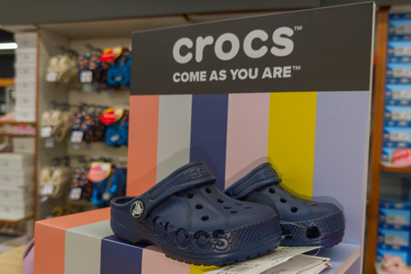 Bordeaux , France - 09 15 2024: Crocs display text sign and logo brand front of American footwear...