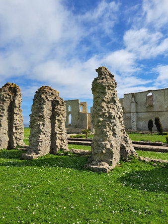 ruin of the old Abbaye des Chateliers ancient 12th Century Cistercian in the Island of Reの写真素材