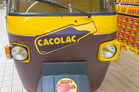 Bordeaux , France - 09 23 2024: Cacolac advertising vespa scooter advertising logo brand and text...