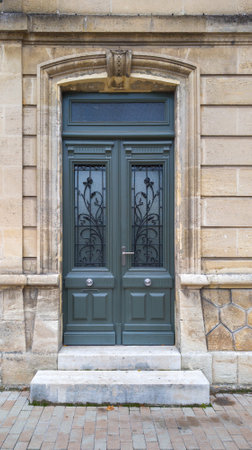 French door wooden traditional european entrance to a private house in the City Centerの写真素材