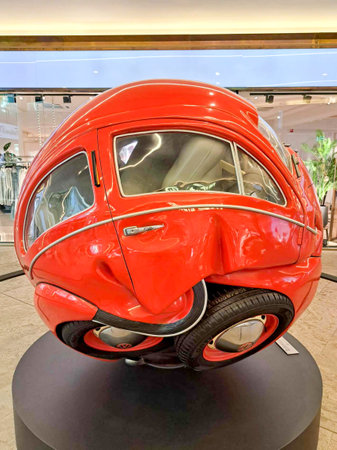 Amsterdam, Netherlands - 09 27 2024: Beetle Compressed Sphere spherical transformation red...