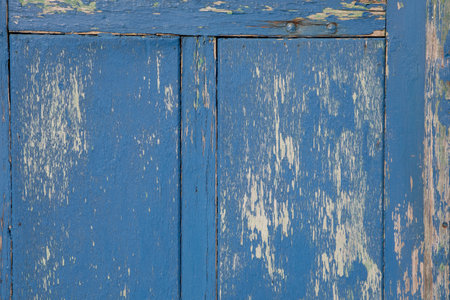 background wooden fence blue white old with peeling paint texture and rustic design projectの写真素材