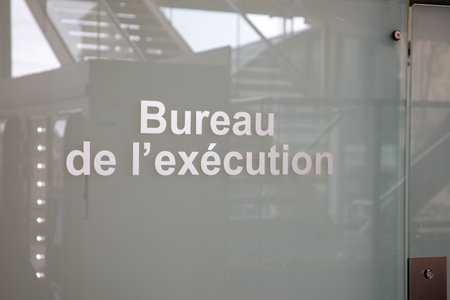 bureau de l'execution french sign text means court enforcement office execution officeの写真素材