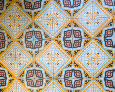 background vibrant azulejo mediterranean patterns showcasing tiles textures colorful design floorの写真素材