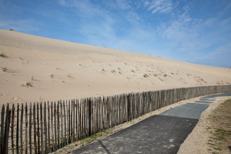 beach dune sand protect fence in atlantic ocean carcans beachの写真素材