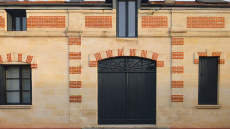 door metal gray facade to private house large facade entrance gray modern of street homeの写真素材