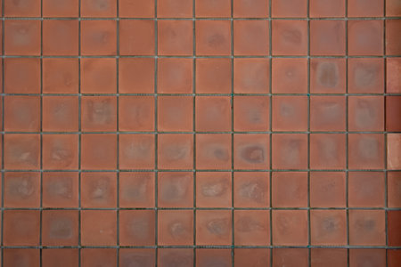 background square multiple symmetrically laid same sized decoration stone tile squares covering a wall fastenedの写真素材