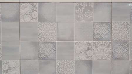 background gray light natural stone mosaic square wall tile grayの写真素材