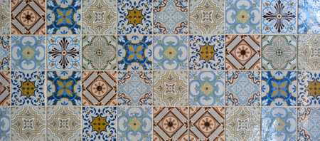 colorful azulejos texture background vintage patterns wall tiles color ancient floor mosaics designの写真素材