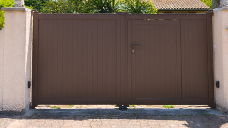 aluminum modern door brown design gate home portal of suburb houseの写真素材