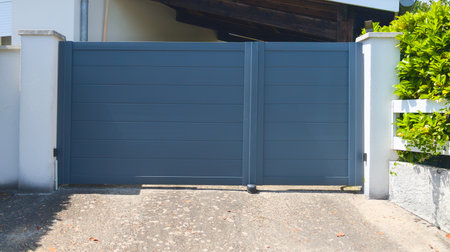 double aluminum gray style home gray gate portal of suburb door houseの写真素材