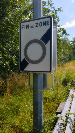 zfe low emission area city sign panel french text fin de zone means end of zone in Franceの写真素材