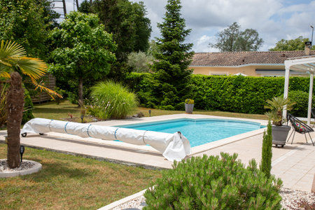 private home modern swimming pool outdoor space property in concept leisure zone in summer houseの写真素材