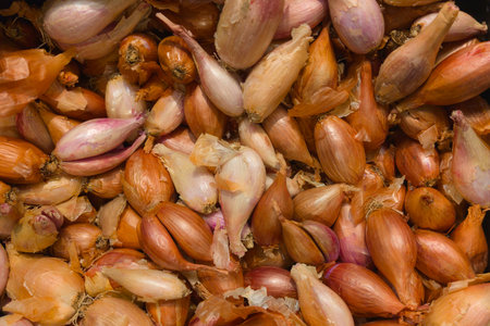 background shallots on market stall for sale market