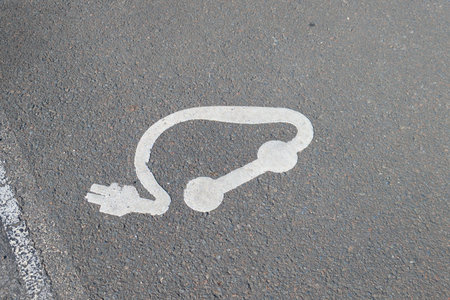 signroad charging road sign paint floor showing charging point park electric car modern ev