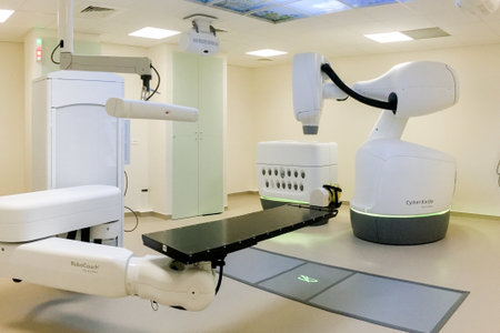 Pessac, France - 12 01 2025: Accuray Cyberknife Robocouch logo brand and text sign on radiotherapy center for cancer treatment in hospitalのeditorial素材