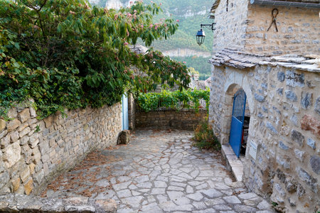 narrow street cobblestone alley in a southern french village