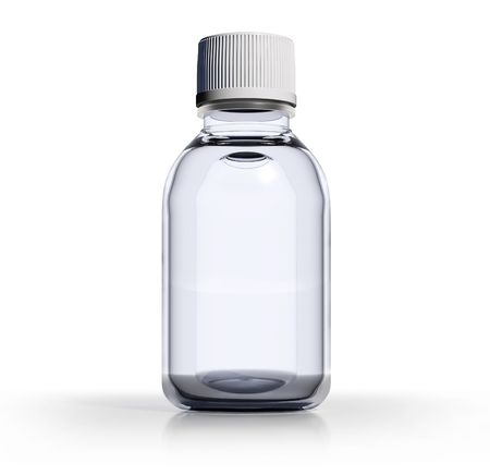 Medical bottle of clear glass with liquid, 3dの写真素材