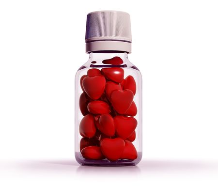 Medical bottle with small red heartsの写真素材