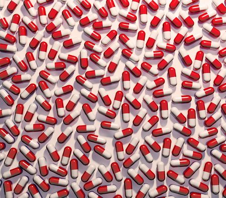 Red and white standard pillsの写真素材
