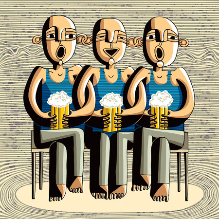 Beer drinking friends, drunk boys singing, caricatureのイラスト素材