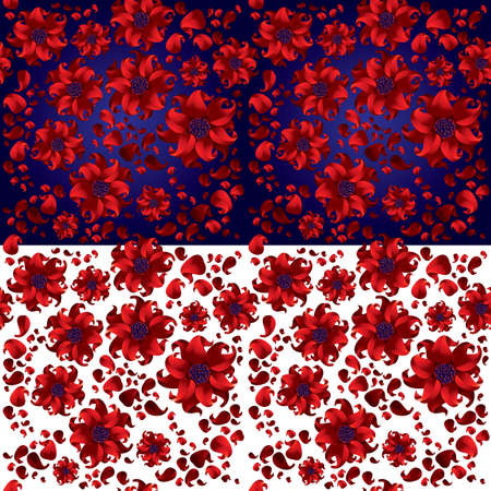 Red flowers seamless pattern. 2 variants set.のイラスト素材