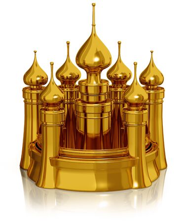 Golden castle isolated on white 3d の写真素材