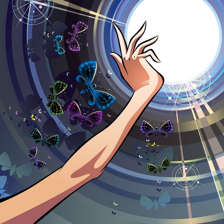 Female hand and butterflies.のイラスト素材