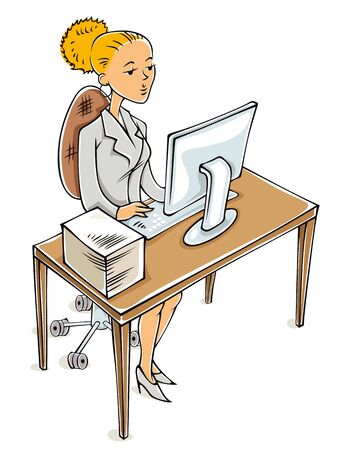 Young business woman working on computer のイラスト素材