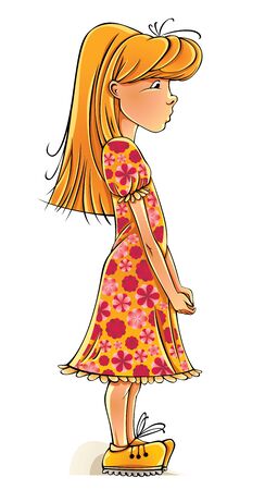 Funny cartoon little girl, vector illustration.のイラスト素材
