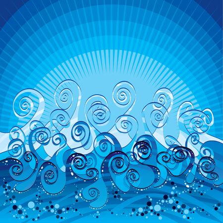 Sea illustration with big curly waves のイラスト素材