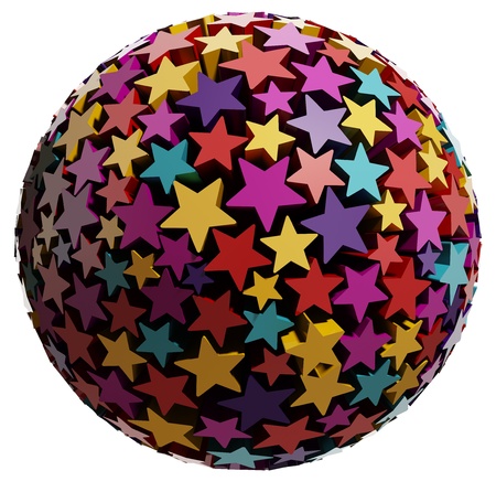 Sphere made of color stars isolated on white の写真素材