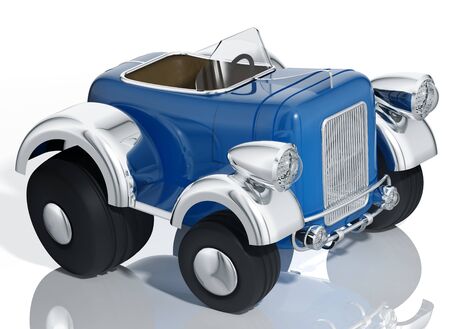 Blue car hot rod isolated on white の写真素材