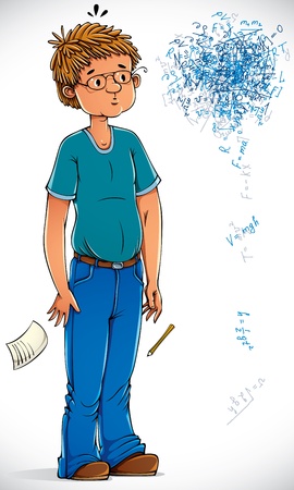 Smart boy confused with the formulas.のイラスト素材