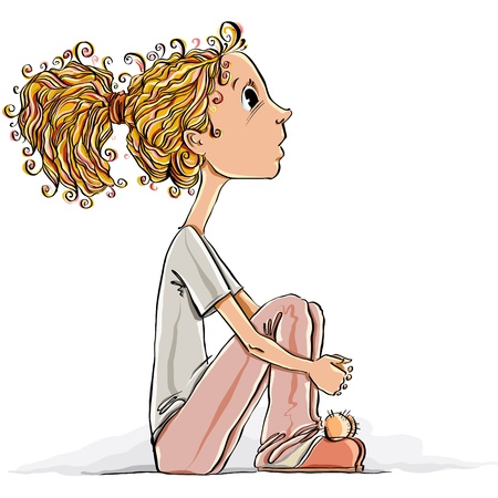 Cute little girl sitting on a floor.のイラスト素材