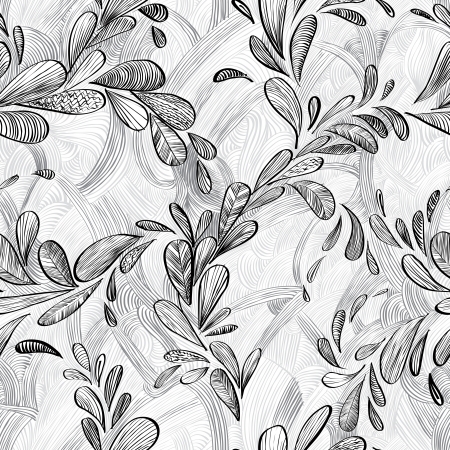 Abstract monochrome lined floral background.のイラスト素材