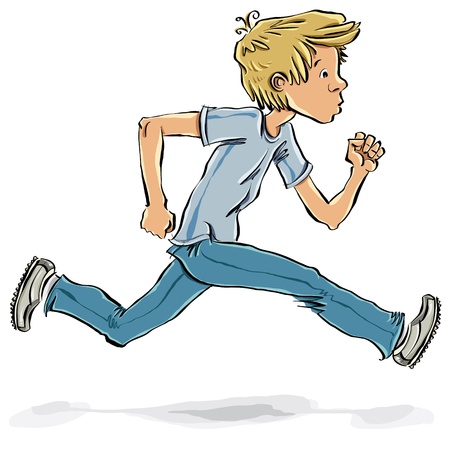 Running and hurrying teen boy vector cartoon.のイラスト素材