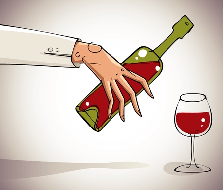 Hand pourin wine into glass のイラスト素材