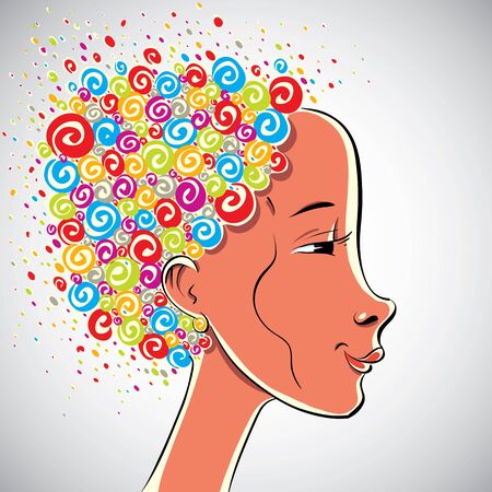 Creativity illustration, girl with color curls hair のイラスト素材