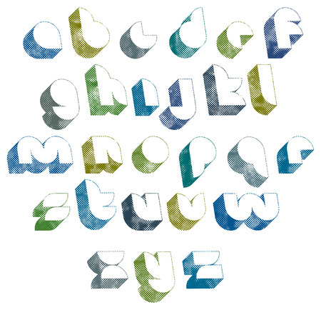 3d futuristic font with halftone dots texture, old letters alphabet.のイラスト素材