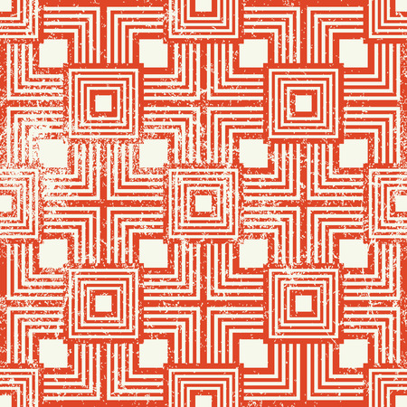 Vintage style geometric seamless background, retro vector repeat pattern with aged grunge dirty texture.のイラスト素材
