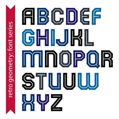 Double lines geometric font, colorful uppercase letters set for posters and web design.のイラスト素材