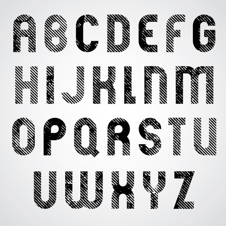 Grunge white and black rubbed upper case letters, decorative font.のイラスト素材