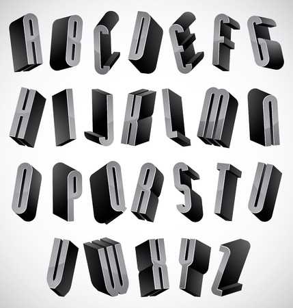 3d font, thin and tall dimensional letters set, monochrome alphabet for design.のイラスト素材