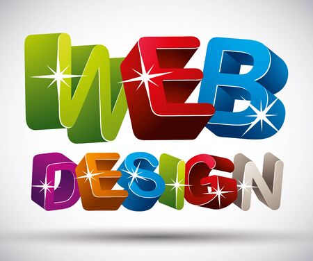 Web design lettering made with colorful 3d letters isolated on white background, vector illustration.のイラスト素材