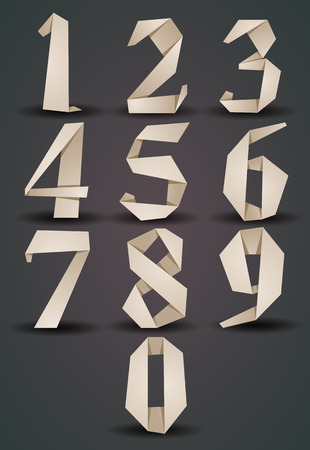 Origami style numbers set, monochrome version, looks best over dark background, vector.のイラスト素材