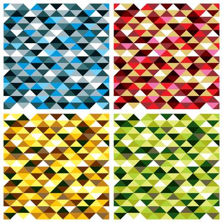 Seamless geometric patterns with colorful elements, vector backgrounds set.のイラスト素材