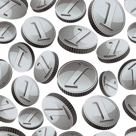 Silver coins falling seamless vector background.のイラスト素材